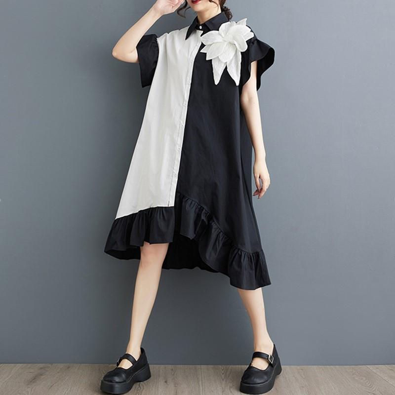 

Новое хлопковое винтажное платье с цветочным принтом больших размеров с короткими рукавами для женщин, повседневное свободное длинное летнее платье миди чёрный