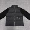 Mens Stand Collar Cotton Puffer Jacket With Knit Sleeve Panel Streetwear Style Zipper Front Loose Fit