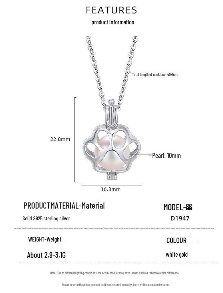 S925 Sterling Silver Cat Paw Pendant Necklace with Openable Cage