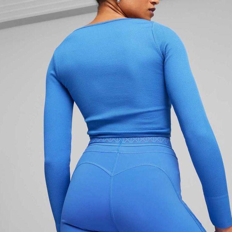Puma Corset Long Sleeve Solid Color Casual Short Sports T-Shirt Women Tops Blue 625391-40
