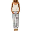 Women's 2 Piece Outfit Set, Casual Backless Sleeveless Top with Elastic Waist Long Pants, Suit No Pockets
