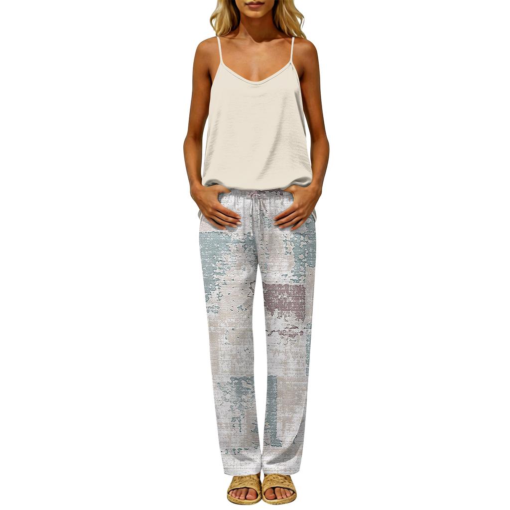Women's 2 Piece Outfit Set, Casual Backless Sleeveless Top with Elastic Waist Long Pants, Suit No Pockets