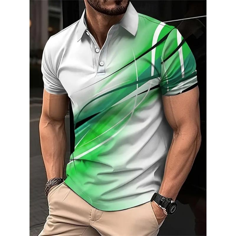 Fashion Irregular Line Pattern Polo Shirts For Men Simple Trend Summer 3D Printed Short Sleeve Polo Shirt Casual Oversized Tops
