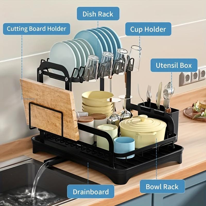 A 2-layer Metal Dish Rack, Durable 2-in-1 Cutlery Storage Rack and Dish Rack, Countertop Bowl Storage Rack, Multi-function Storage Rack