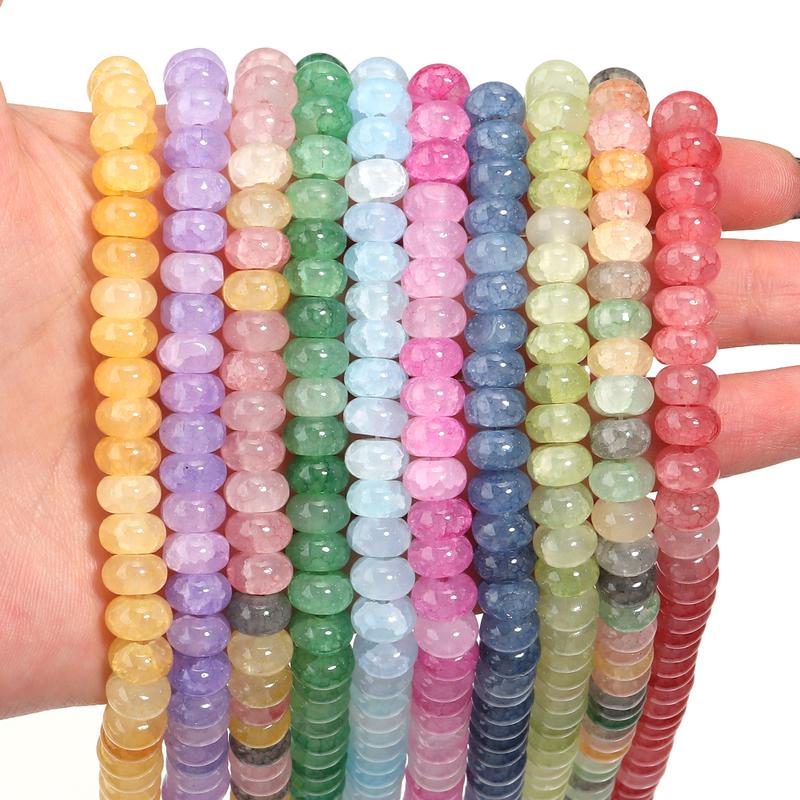 About 75pcs Abacus Glass Beads 5X8mm Colorful Cracked Beads Round Loose Spacer Beads For DIY Jewelry Making Bracelet Necklace