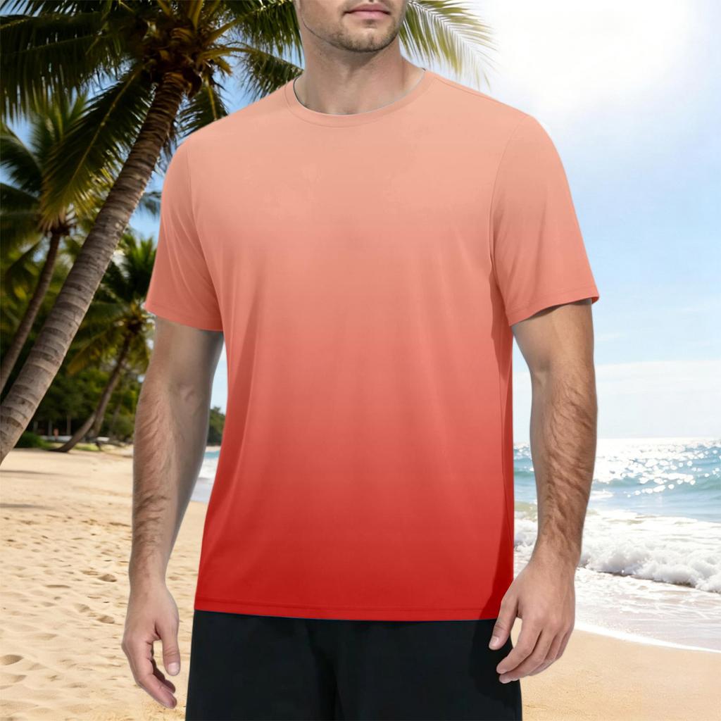 Herren Kurzarm T-Shirt Schnelltrocknend Farbverlauf Print Sportlich Rundhalsausschnitt Leichtes Sonnensport Oberteil für Outdoor Fitness Laufen Wandern Training