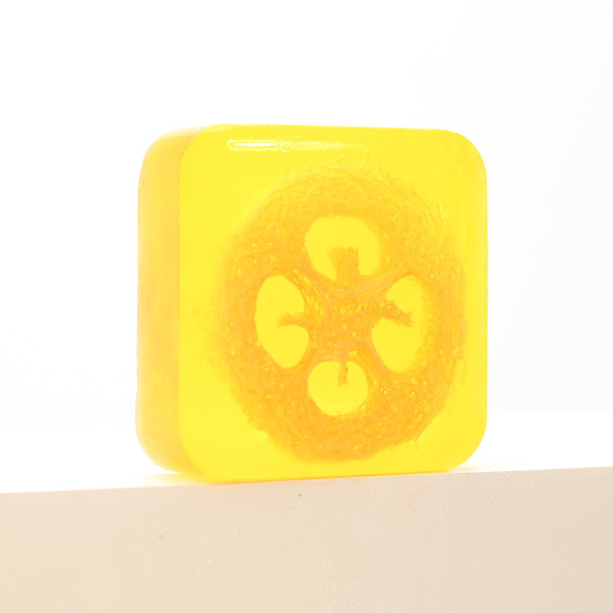 

Loofah Exfoliating Soap with Turmeric, Kojic Acid & Lemon Essential Oil for Face & Body.