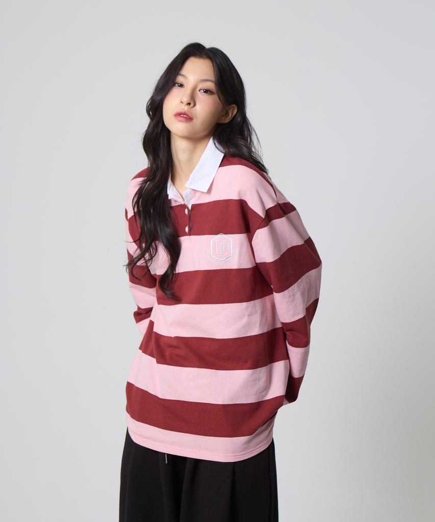 UNKNOWN PLANET Striped Rugby Collar Shirt Pink