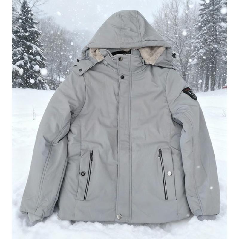 

Нова зимова чоловіча плюсова оксамитова куртка, вільне пальто з капюшоном і підкладкою великого розміру XXL світло-сірого кольору