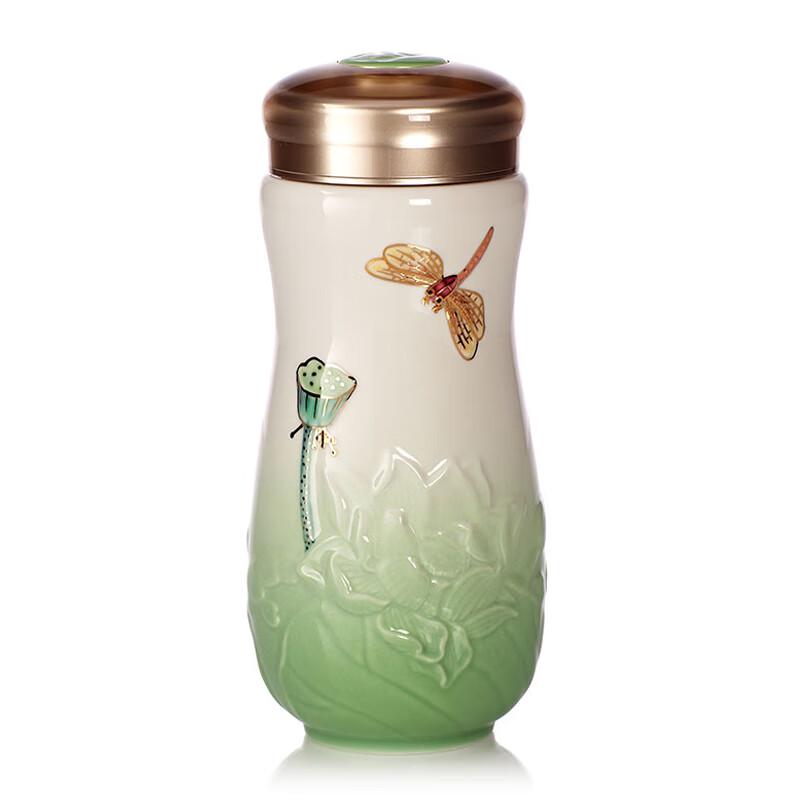 Qian Tang Xuan Living Ceramic Portable Cup - Dragonfly Lotus