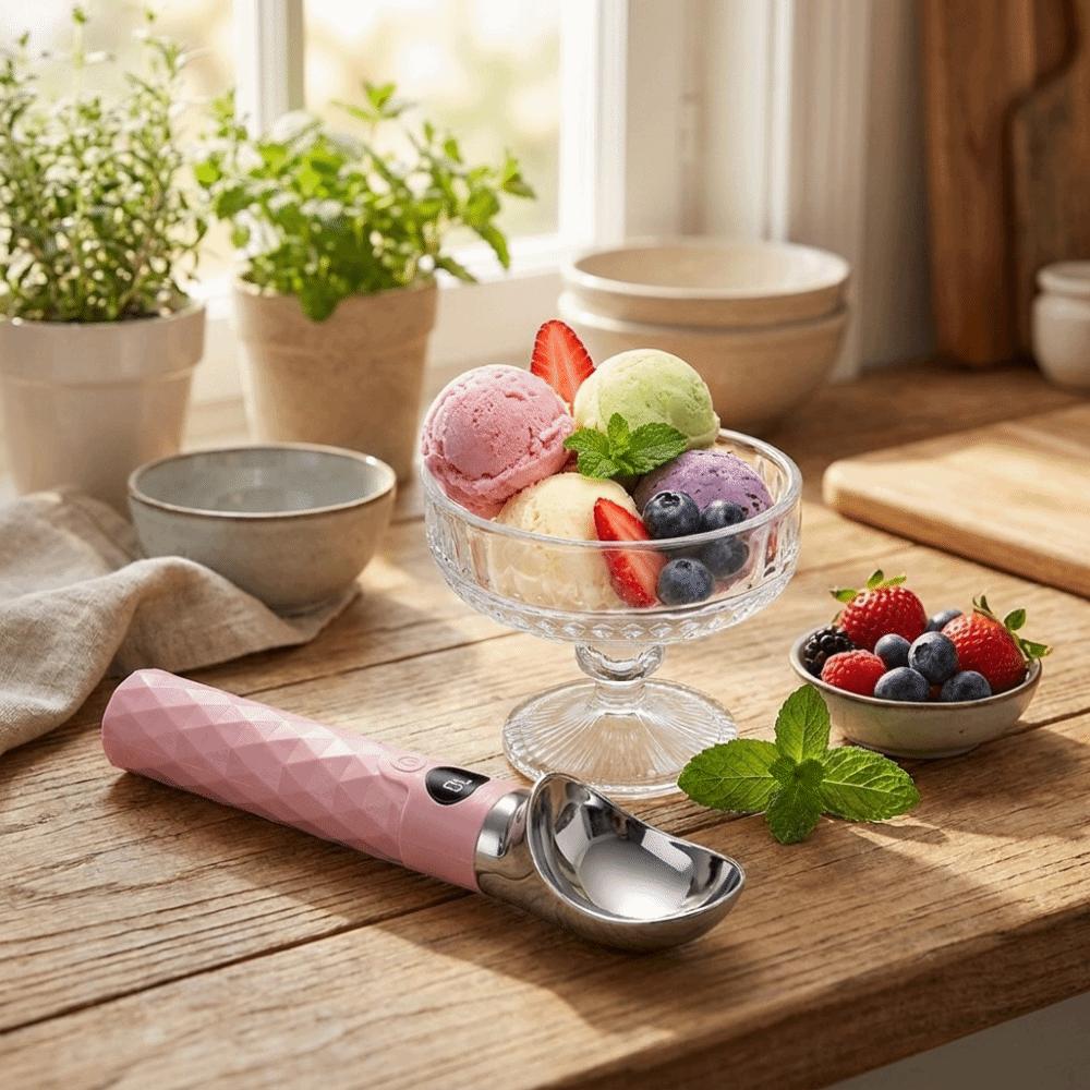 Waterproof Self Warming Dessert Gadget LED Display Ice Cream Dipper Hard Ice Cream