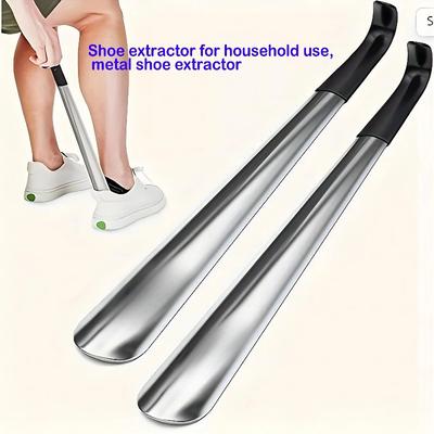 Stainless Steel Shoe Horn with Black Handle - Long-Handle Shoehorn for Easy Shoe Wearing