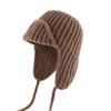 Korean Women Earflap Cap With Tie Closure Cold Proof Flying Cap Solid Color Woolen Crochet Bonnet Warm Knitted Earmuff Hat 2025