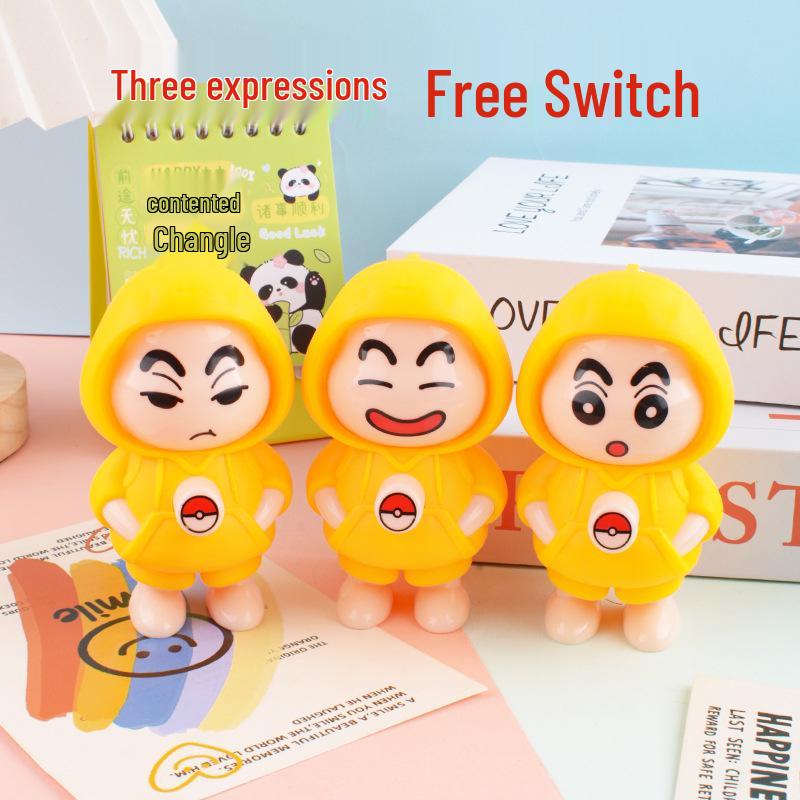 Shin-chan Face-Changing Keychain Toy - Creative Cartoon Figurine Ornament for Stress Relief