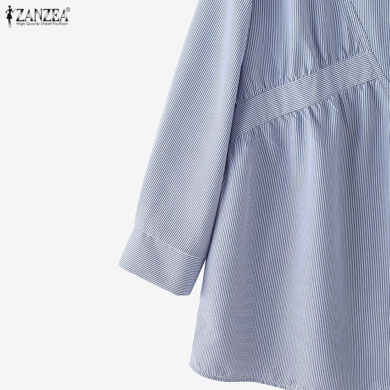 ZANZEA Women Casual Turn Down Collar 3/4 Sleeve Loose Stripe Blouse