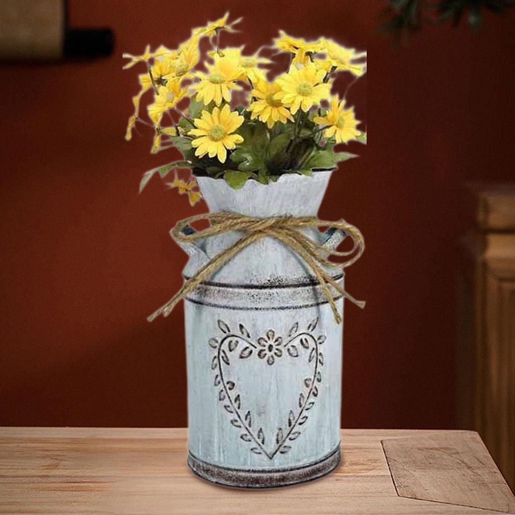 Flower Rustic Jug Decorative Metal Planter for Artificial Flowers Farmhouse Vase Living Room