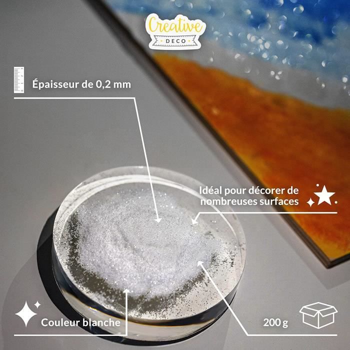 Paillette - CREATIVE DECO - Blanche - 200g - Fin 0,2mm - Pour Peinture et Résine Epoxy