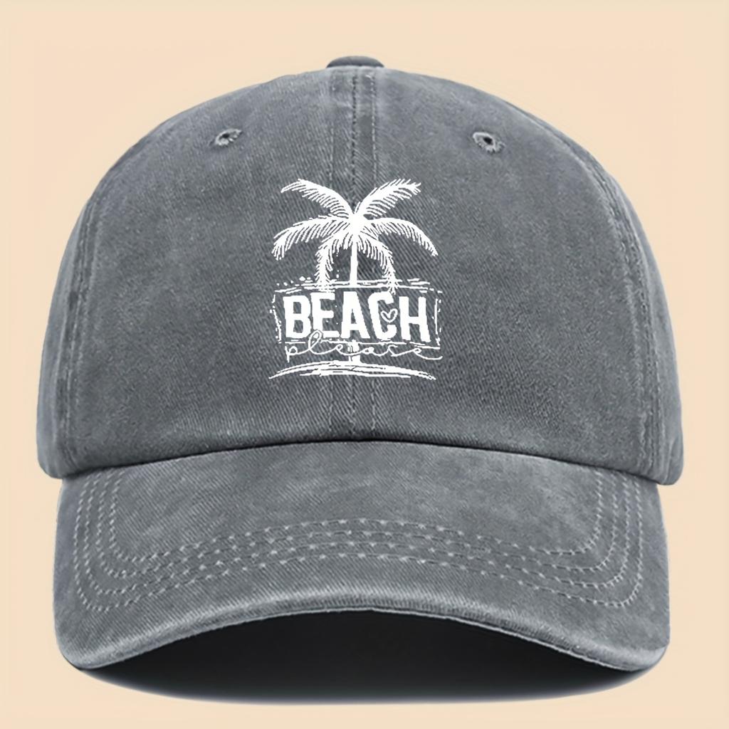 1pc Cool  Breezy Unisex Washed Baseball Cap  Featuring Tropical Palm Trees And Beach Prints Appropriate for Any Season
