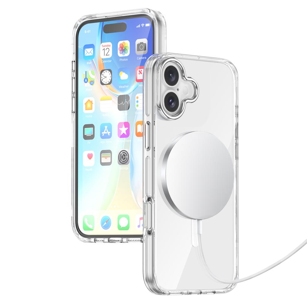 For iPhone 16 Case Compatible with MagSafe Airbag Design PC+TPU Clear Phone Cover