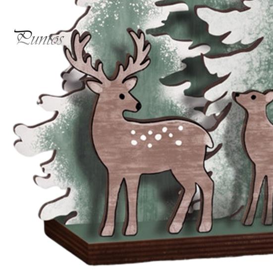 Exquisite Wood Craft Wooden Christmas Tree Table Decor with LED Light, Rustic Standing Sign Party Supplies Reindeer Santa Claus for Holiday