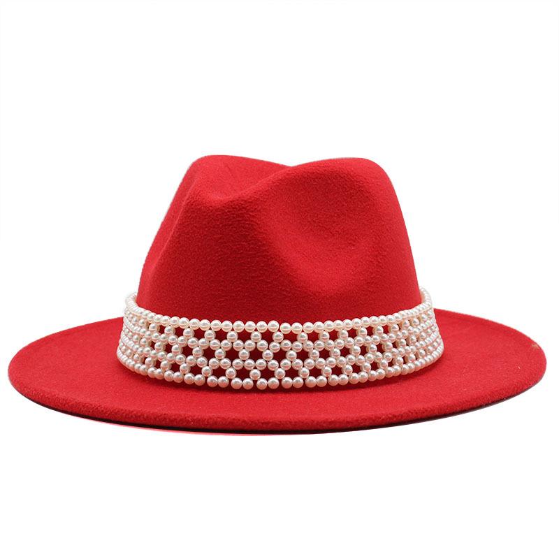 Ladies Hat Trendy British Style Versatile Jazz Hat High-End Pearl Woolen Top Hat