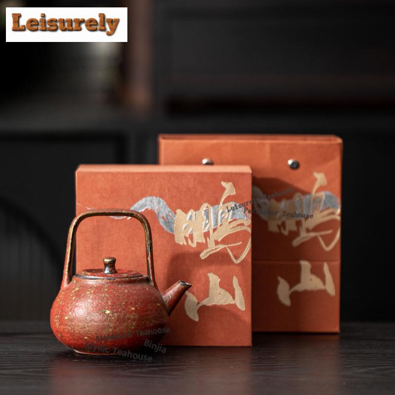 200ML Sprinkle Gold Red Mountain Lifting Handle Teapot Zen Tea Infuser Pot Tea Brewing Kettle with Ball Hole Tableware Supplies