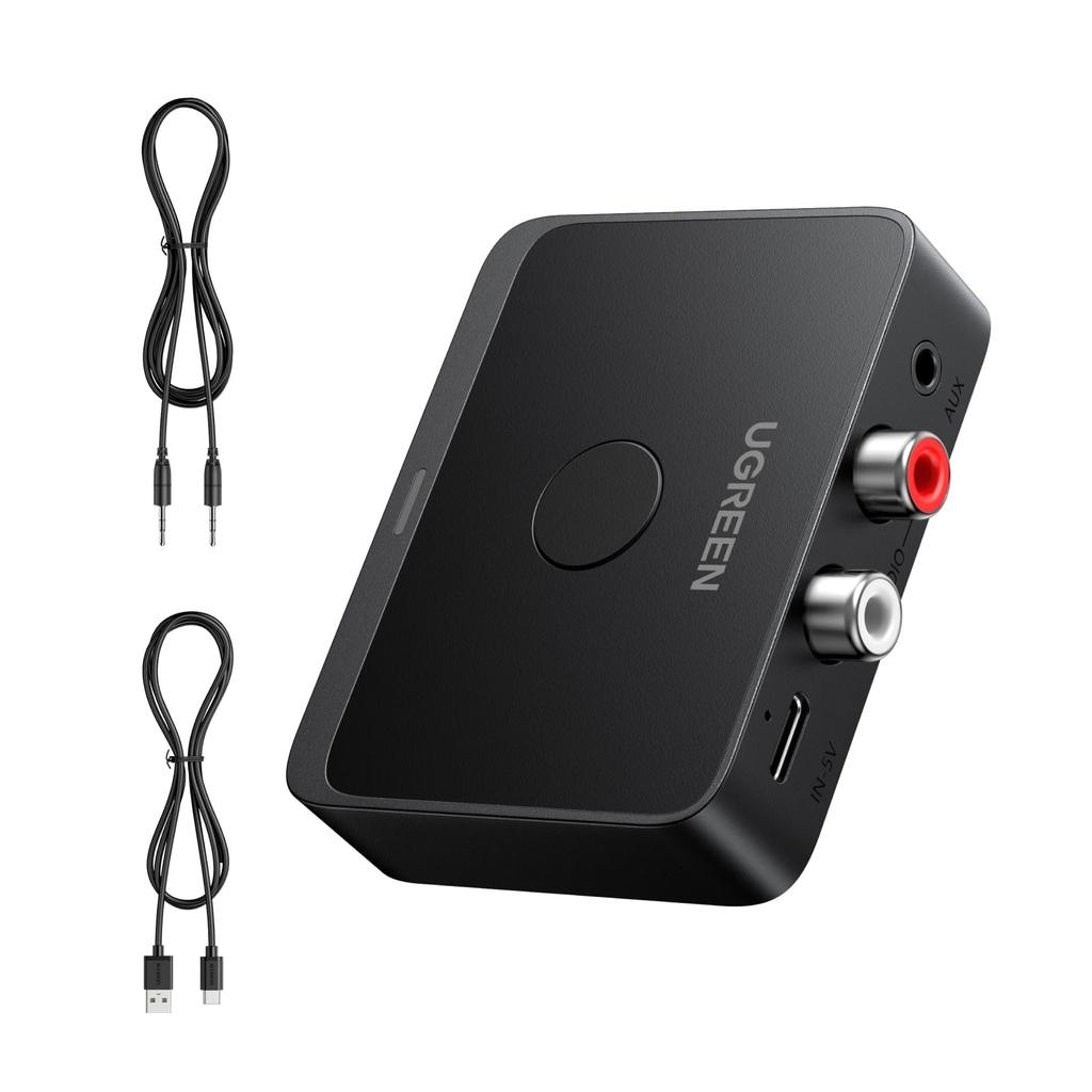 UGREEN Bluetooth-mottaker for gammel lyd Bluetooth Lav trådløs lyd 6.0 Stereo/Høyttaler/Kablet høyttaler/Hjemmesystem, Mottaker, SBC/AAC/LDAC, 3,5 mm+RCA,