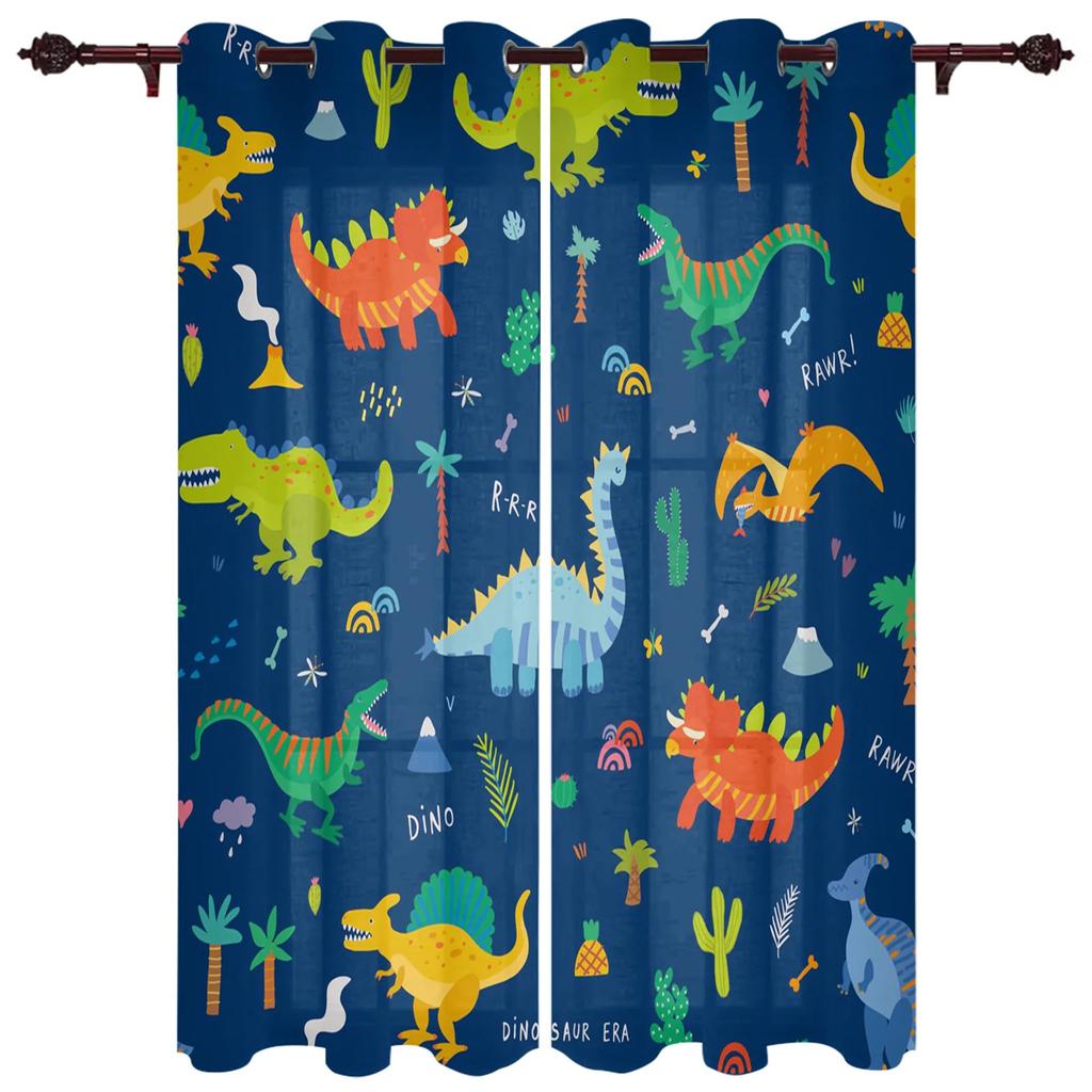 Selling Funny Cartoon Children Cute Dinosaur Cloth Curtain for Living Room Bedroom Nursery Room Kindergarten 2 Pieces
