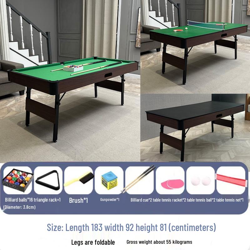 Foldable 2-in-1 Kids Pool & Ping Pong Table - Indoor American Black Eight Style