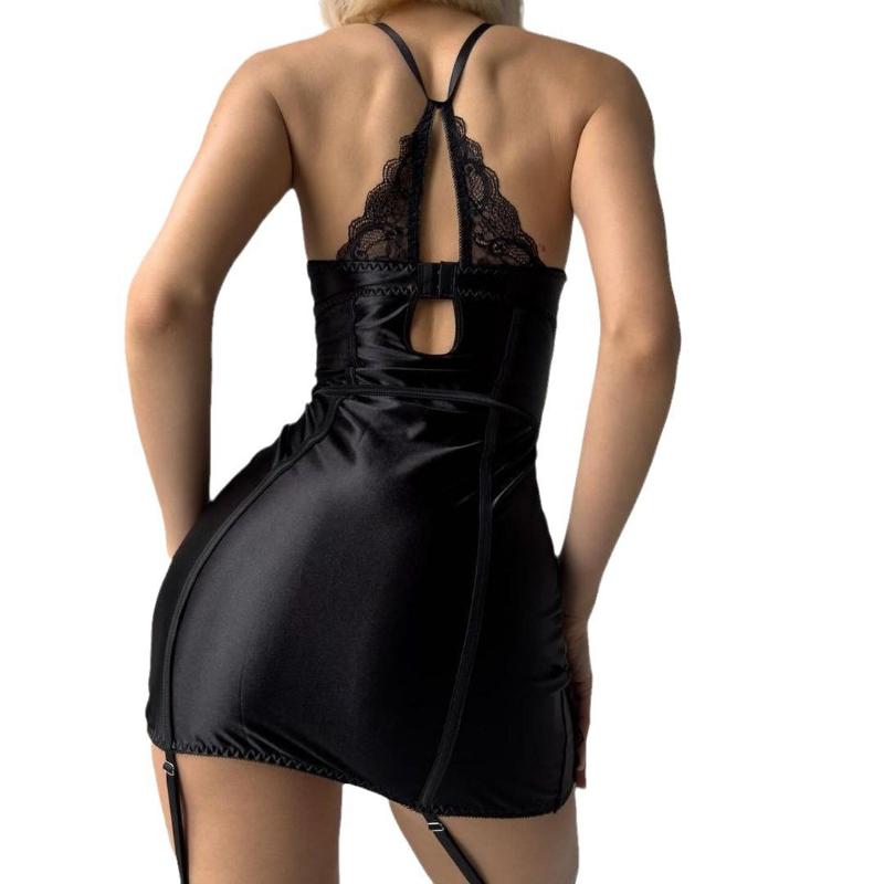 Women Sexy Bodycon Dresses Corset Tube Top Hip Wrap Dress Lace Transparent Steel Ring Pajamas Mini Dresses Garter Belt