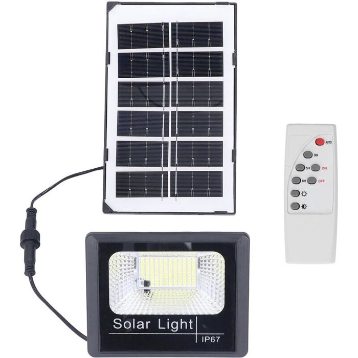 Projecteur solaire extérieur 100 LED 40W IP67 avec télécommande, panneau 4W 3000mAh, fixation murale