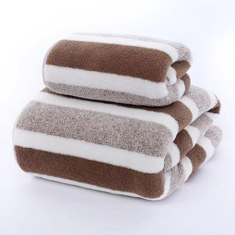 Three-Color Striped Coral Fleece Bath Towel Set - Thick, Water-Absorbent, Quick-Drying, Shed-Free
