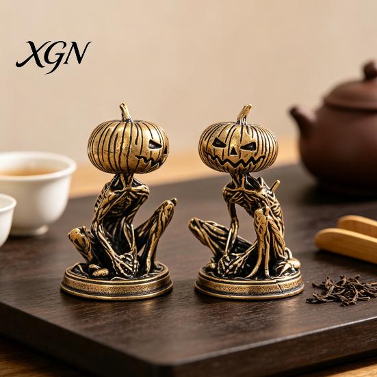 Creative Tea Pet Accessories Solid Brass Pumpkin Monsters Figurine, Distressed Statue, Vintage Skeleton Small Decorative Sculptures Sculpture
