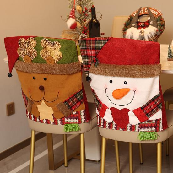 Capa de Cadeira de Natal Boneco de Neve Papai Noel Forma de Rena Capa de Encosto com Tema de Natal Decoração de Assento de Restaurante