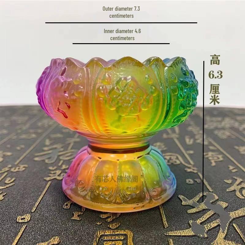 Colorful Lotus Crystal Glass Ghee Lamp Holder for Buddha Offering