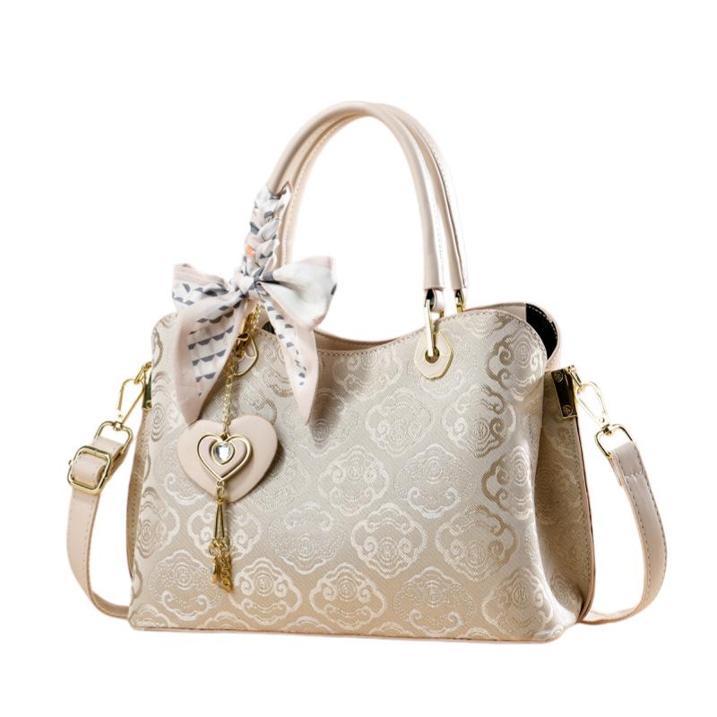 Chinese Style Women's Large Capacity Bucket Bag Crossbody Handbag 2026 Brocade Tote
