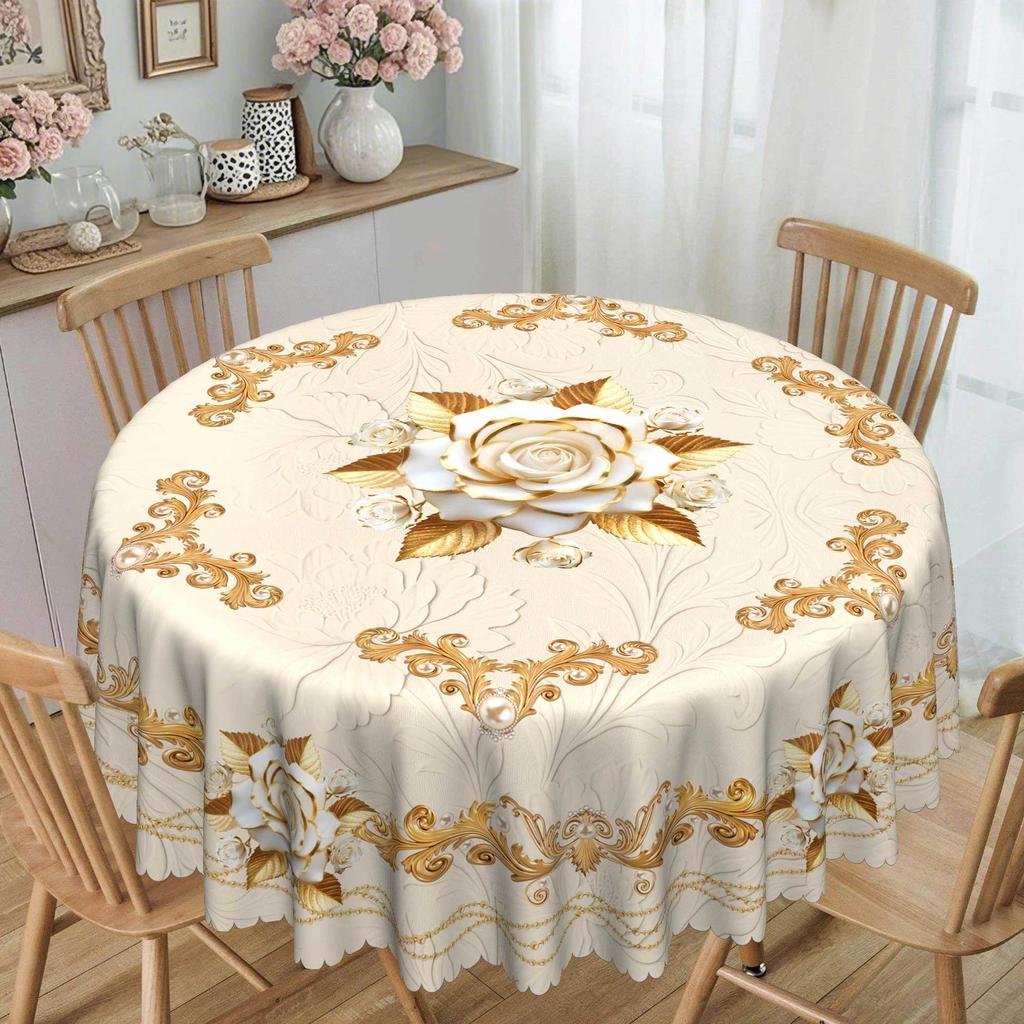 High-End European Dining Table Cloth, Rose Bronzing Engraving, Waterproof Household Coffee Table Tablecloth, Light Luxury Living Room Decorative Cloth