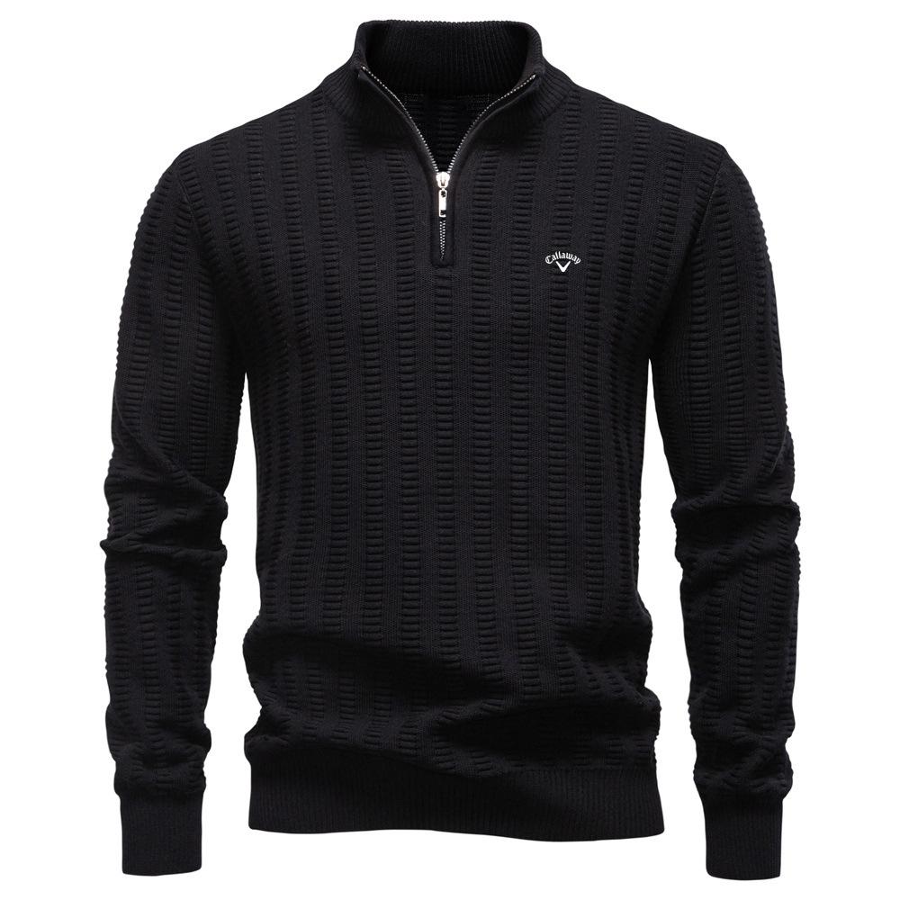 Callaway Autumn and Winter Embroidery New Striped Jacquard Women's Plus Size Sweater, Half Zipper Stand Up Collar Business Sweater