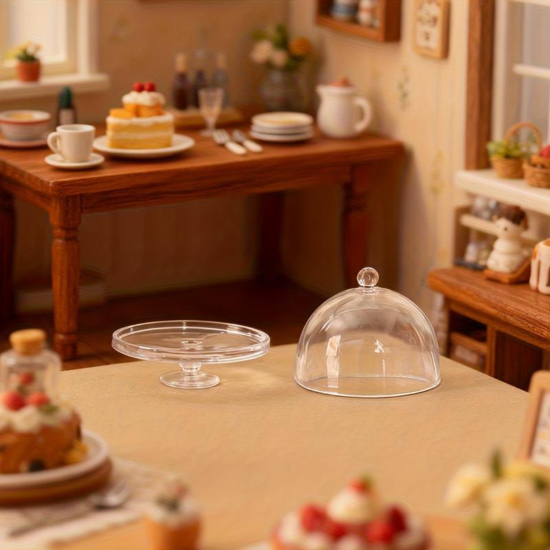 Plastic Mini House Miniature Cake Tray with Lid - Kitchen Decoration, Realistic Dessert Display Stand for Mini House Accessories