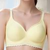 Beige Seamless Wireless Bra with Lace Trim and Adjustable Straps