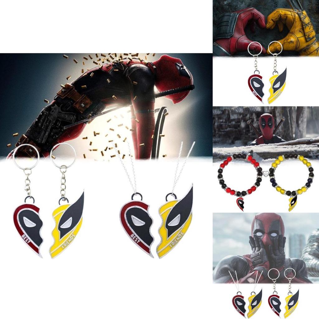 Deadpool Wolverine Best Friends Heart Geometric Alloy Necklace Red Yellow Cartoon Gift