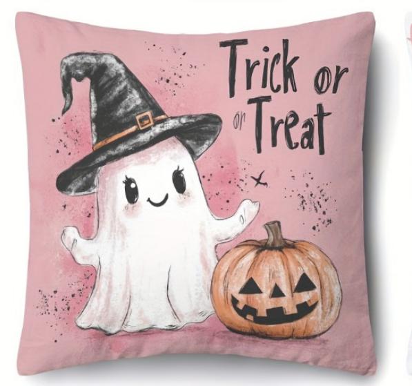 1pc Pink Halloween Cushion Cover with Ghost Pumpkin Pattern Doft Washable Cover for Holloween Themed Party Sofa Chair Decoration