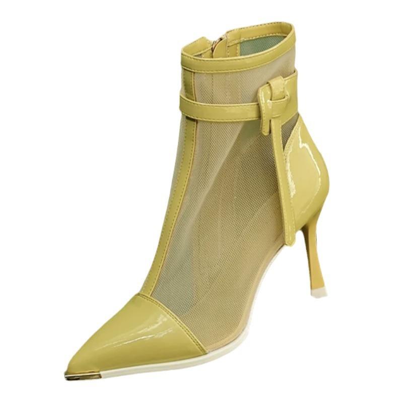 Pointed Net Boots Women's New Spring and Summer 2025 Belt Buckle Breathable Mesh Short Boots Temperament Fine Heel Non-slip High Heels