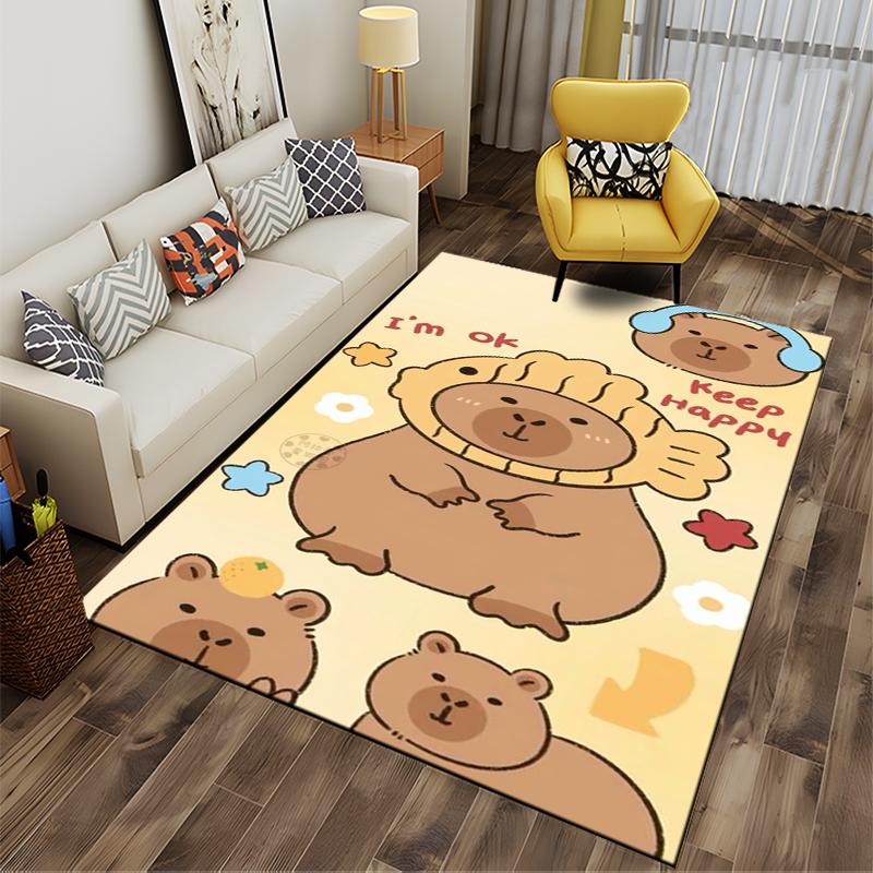 Cute Cartoon Bear Design Carpet, Beige Living Room Rug, Kids Decor Rug Suitable for Use As an Anti-slip for Living Room Bedroom Sofas
