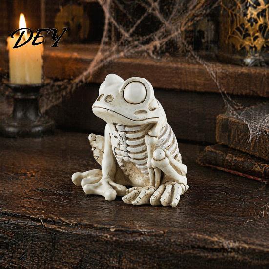Resin Gothic Home Ornaments Halloween Skeleton Frog Figurine, Animal Bone Statue for Bar Haunted Oddity Curiosities Decor House, Spooky Ornament,