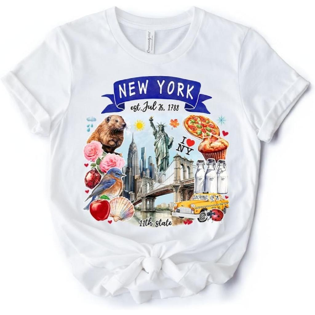 Artistic New York State Themes and Landmarks T-Shirt, Tee for History and Travel Lovers