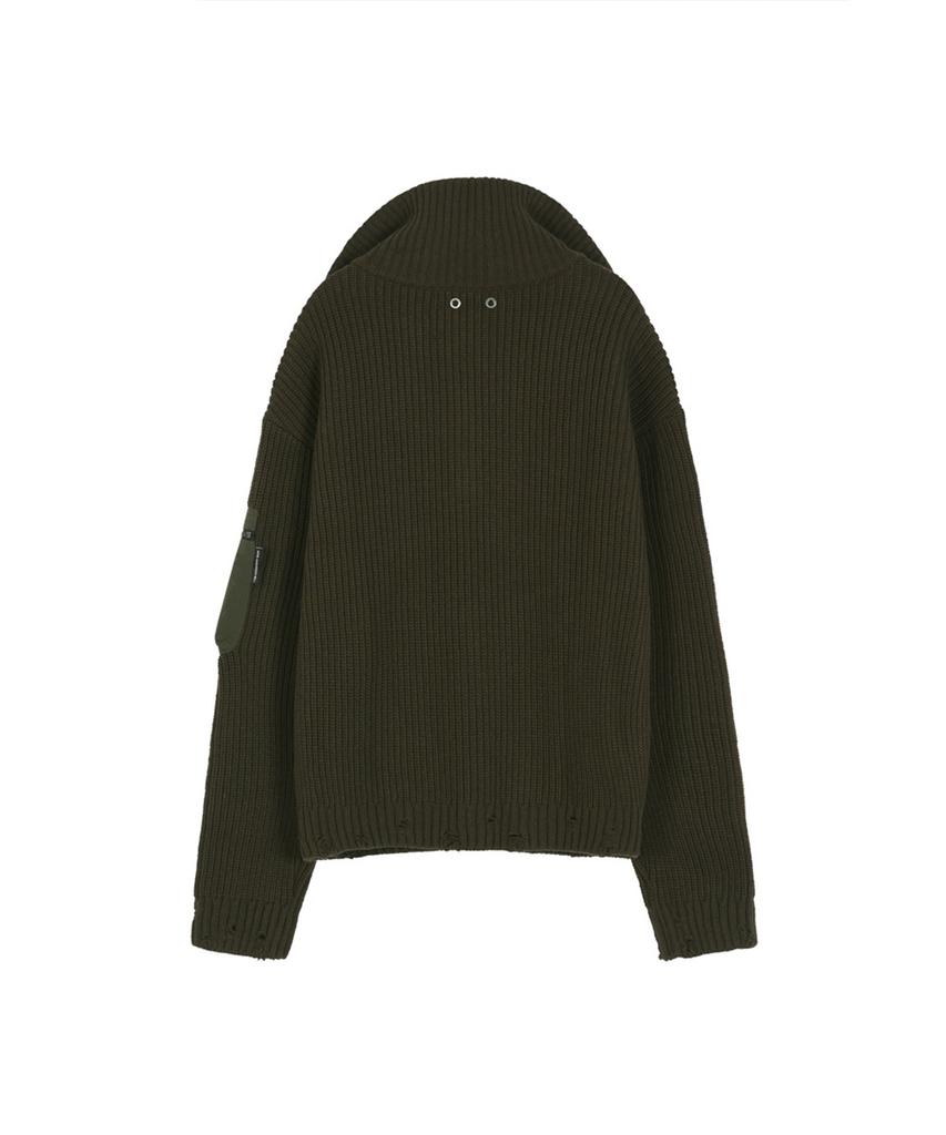 ADSB ANDERSSON BELL Double Layered Quarter Zip-Up Sweater (Khaki/Black)