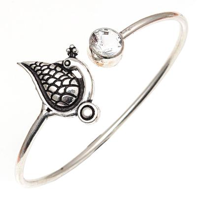 Brazaletes de plata hechos a mano con piedras preciosas de topacio blanco, ajustables, de 7 pulgadas