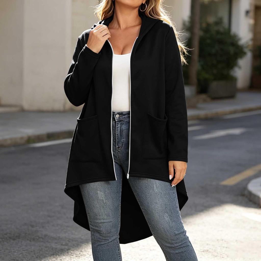 Women's Casual Zip-Up Hoodie Loose Fit Color Long Sleeve Hooded Sweatshirt Jacket