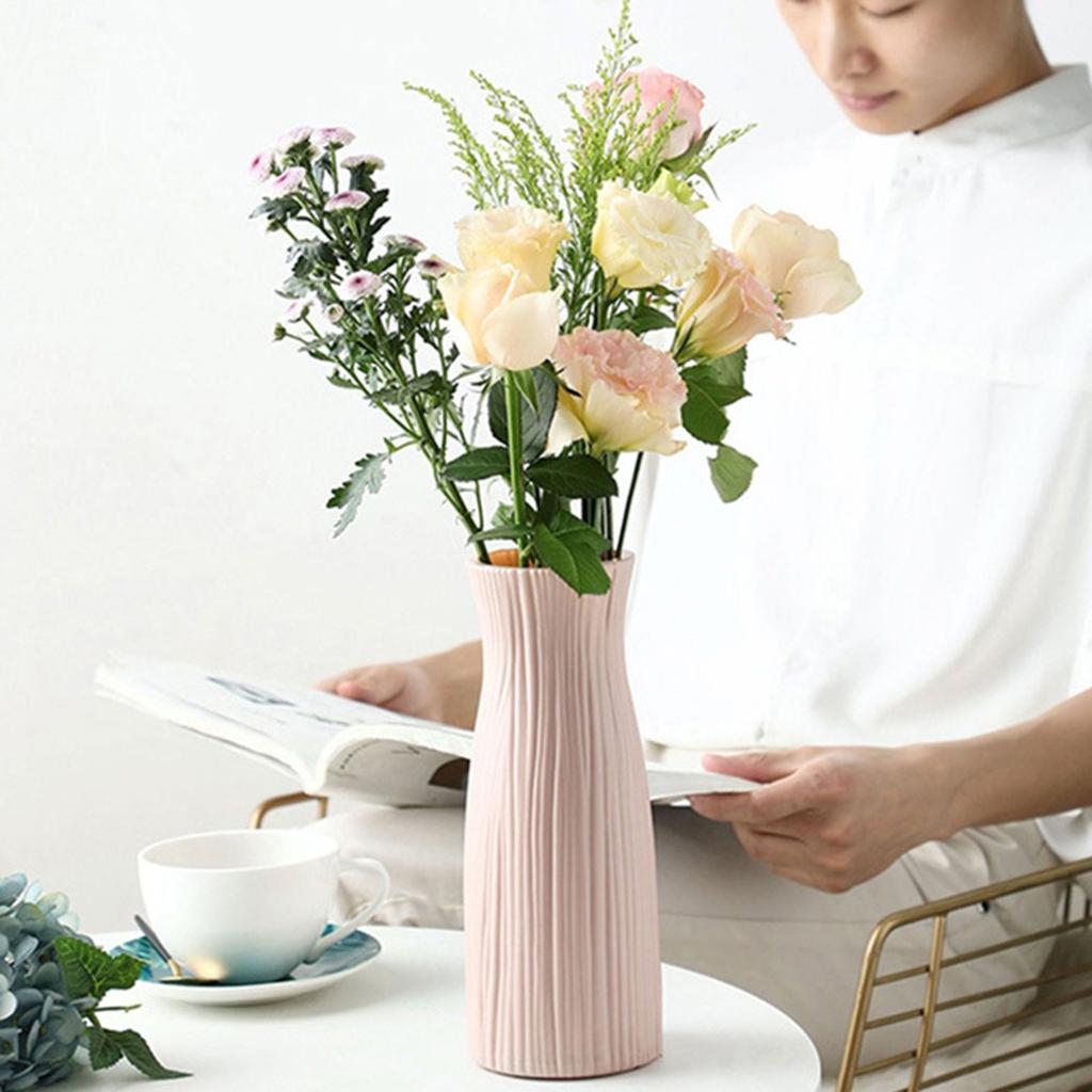 Unbreakable Pink and White Imitation Ceramic Flower Pot for Home Decor